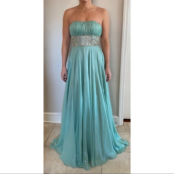 Jovani Strapless Gown with Sequins Sage Color - Picture 1 of 4